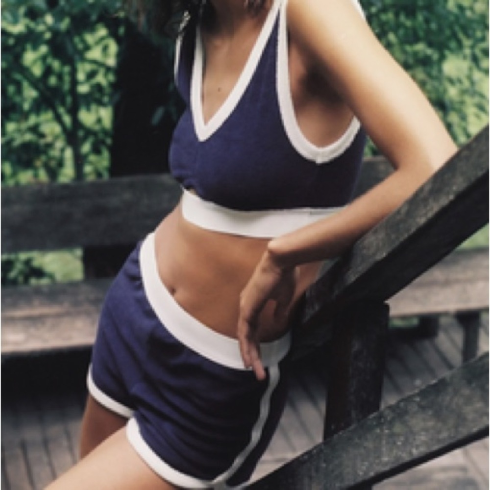 Zara Navy and White Two-Piece Swim Coverup Set
